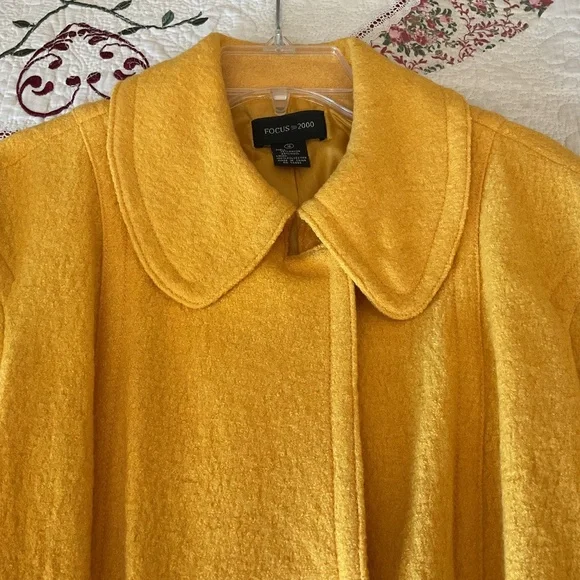 Yellow Tweed Wool 7/8 Length Sleeve Collard Coat Jacket Size US 16 - Picture 8 of 10